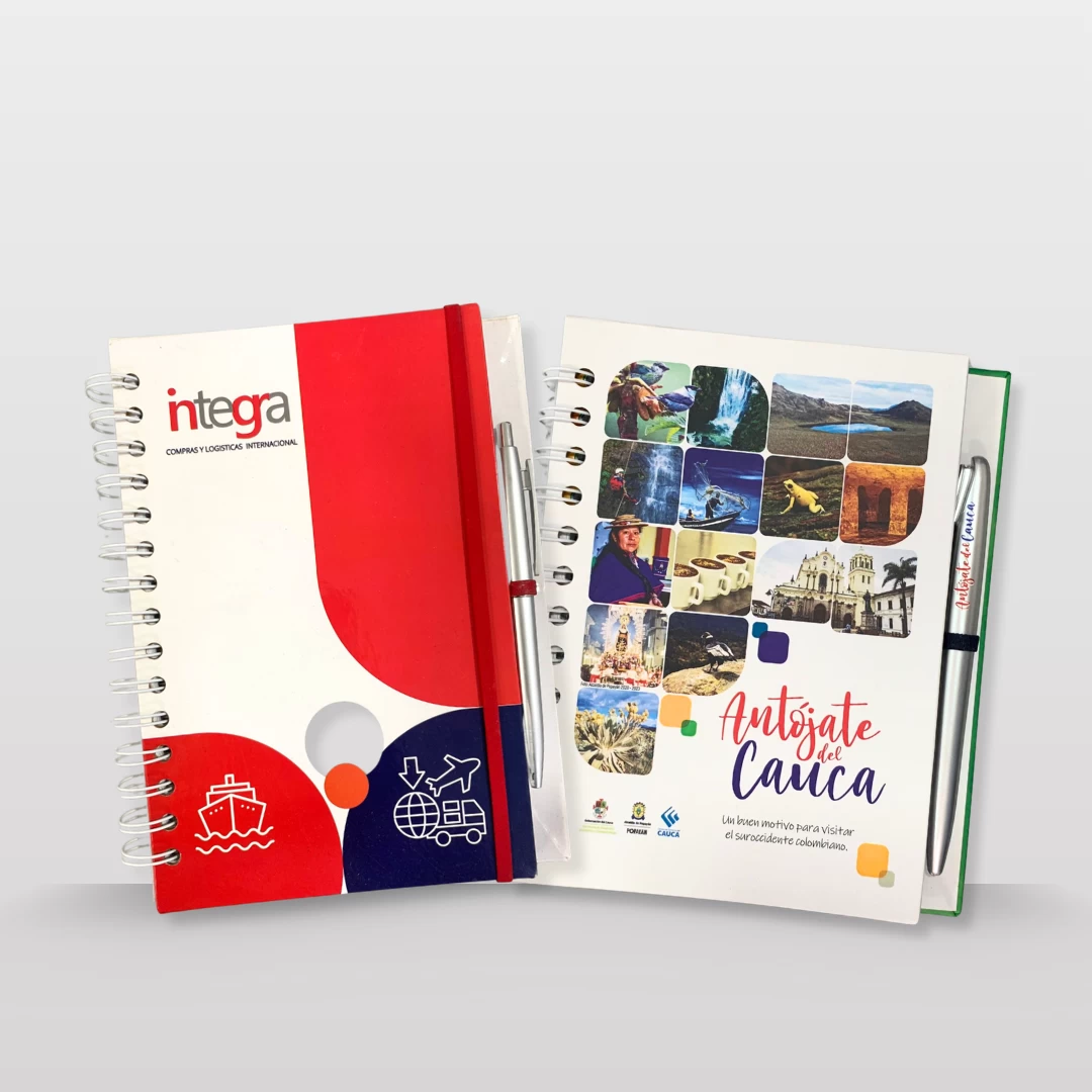 Cuadernos para empresas con lapicero marcado full color para eventos corporativos 